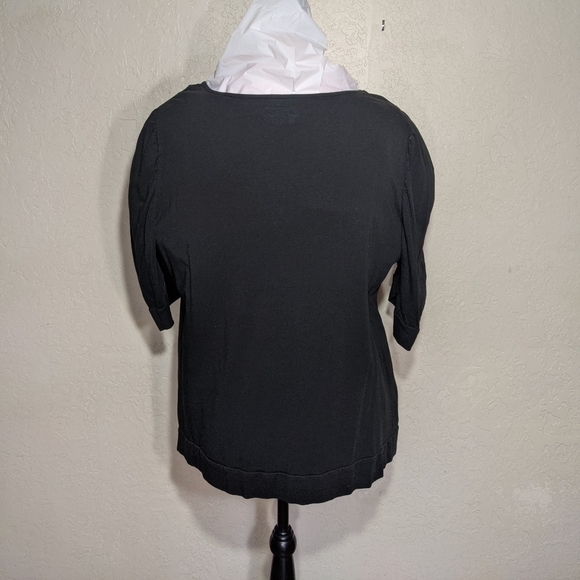 Coastal Grandma 3X Black Pima Cotton Modal Rayon Top Shirt Puffy Pleated Sleeve - Picture 2 of 6